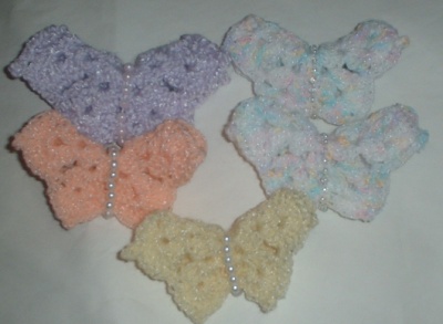 CROCHETED BUTTERFLY HAIR BARRETTE  SMALL $2.00 EA.